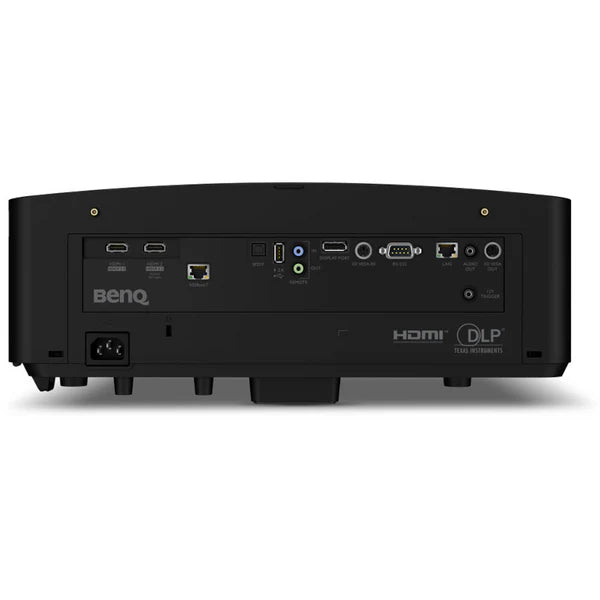 Back view of a BenQ DLP projector showing multiple input ports, including HDMI, USB, and VGA.