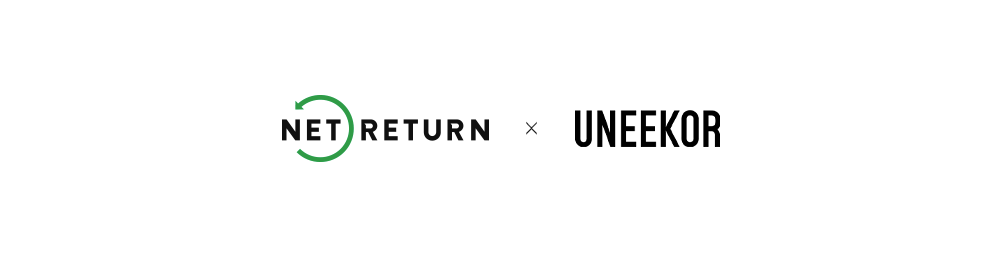 Logos of Net Return and Uneekor with a cross symbol between them.